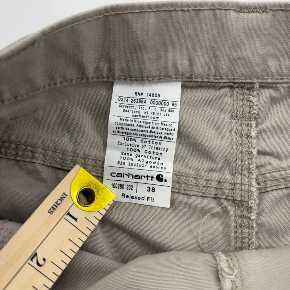 Carhartt Mens Relaxed Fit Cotton Canvas Cargo Work Shorts Tan Khaki 38